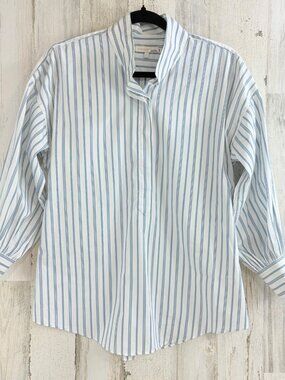 Ann Mashburn Anaya Popover Shirt S Blue White Stripe Button Down